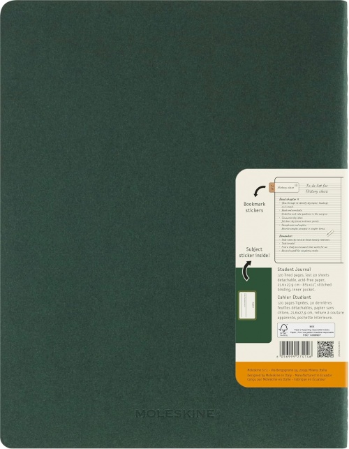 Zeszyt Moleskine Student Cahier XXL (21.6X27.9 cm) w Linie Zielony Mirt (Moleskine Student XXL Ruled Myrtle Green Soft Cover) - 8056999276881